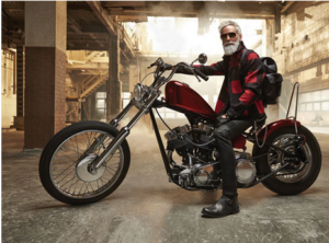 Modern Santa on motorcycle