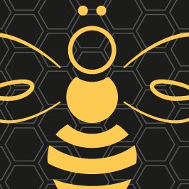 Close up of logo's bee icon